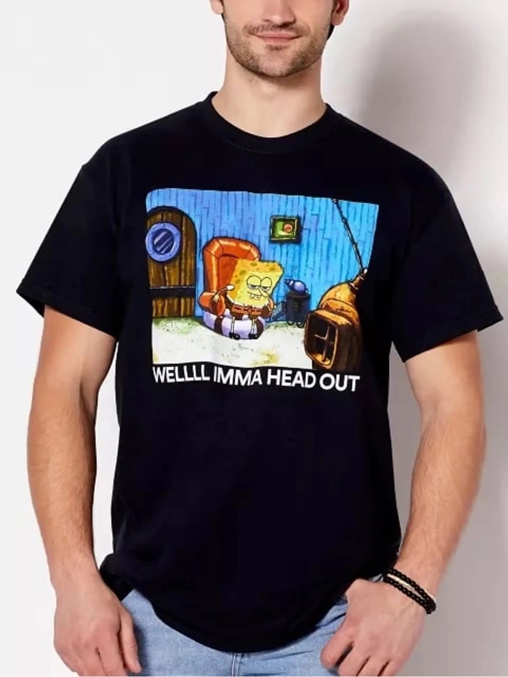 Wellll Imma Head Out SpongeBob BlackGraphic Tee